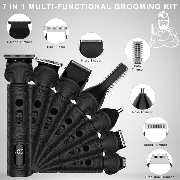 HATTEKER hair trimmer all in one 7 blades changeable Electric Baber Haircut body nose trimmer set - HATTEKER