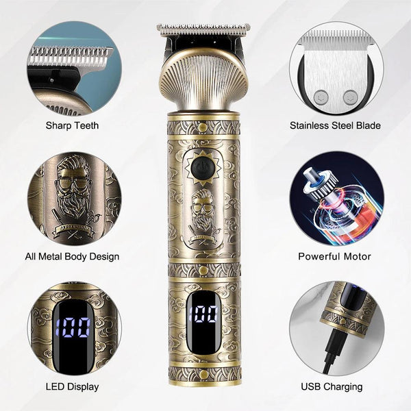 HATTEKER men hair clipper 2 set T blade hair barber clippers gentleman hair cutting machine bronze cordless hair trimmer