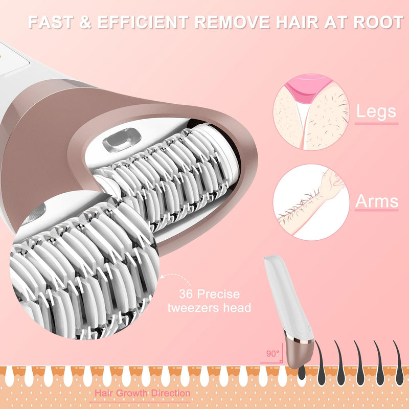 5-in-1 Electric Epilator & Shaver for Women - Rechargeable, Wet & Dry Use for Legs, Arms, Bikini, Underarms - HATTEKER