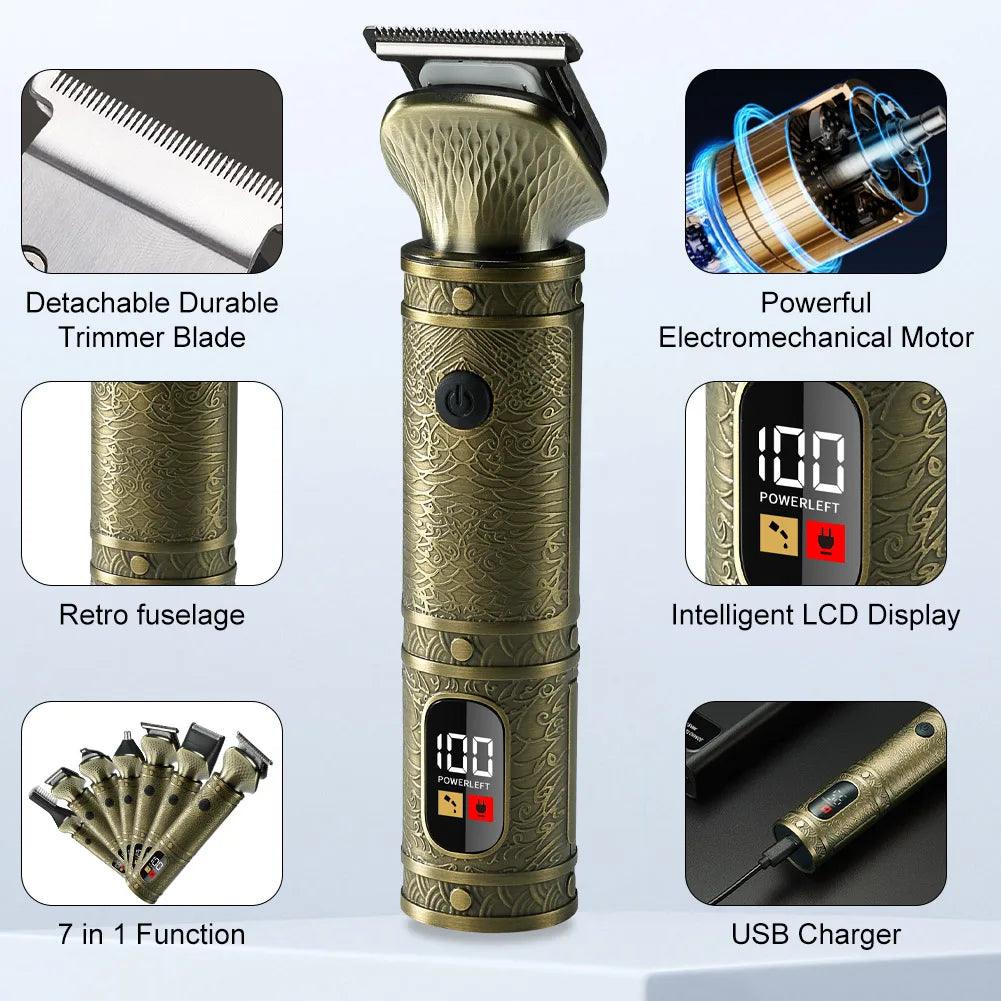 Hair trimmer all in one 7 blades hair clipper electric baber haircut machine body hair removal nose trimmer set for Men - HATTEKER