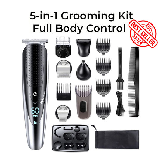 HATTEKER 5-in-1 Hair Clipper for Men RFC-598 – Rechargeable Beard & Body Grooming Kit with Multiple Attachments