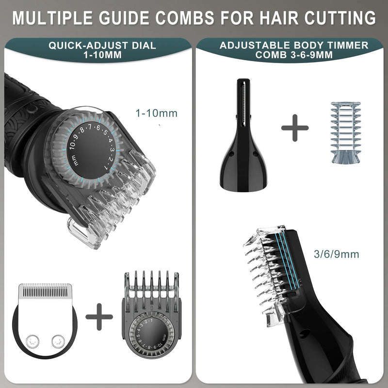 HATTEKER hair trimmer all in one 7 blades changeable Electric Baber Haircut body nose trimmer set - HATTEKER