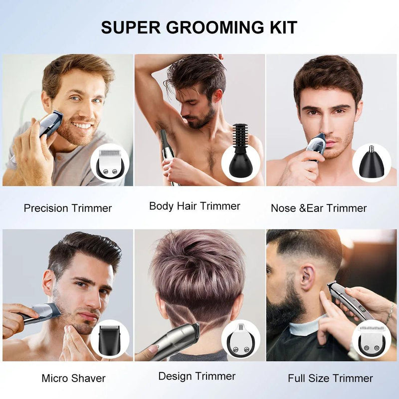 HATTEKER 6 in1 multifunction hair trimmer rechargeable wireless electric baber haircut - HATTEKER