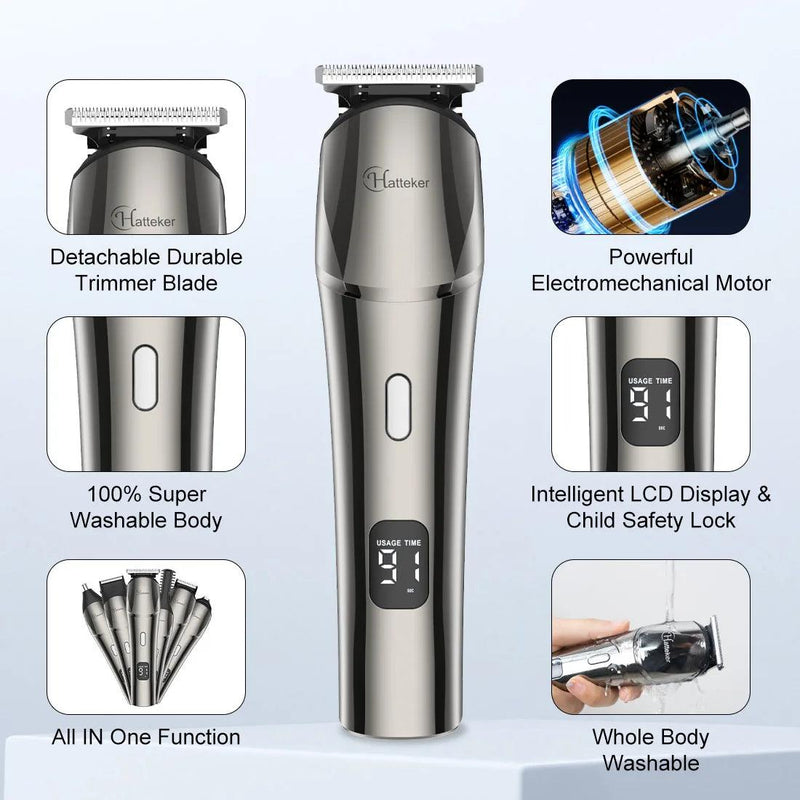 HATTEKER 6 in1 multifunction hair trimmer rechargeable wireless electric baber haircut - HATTEKER