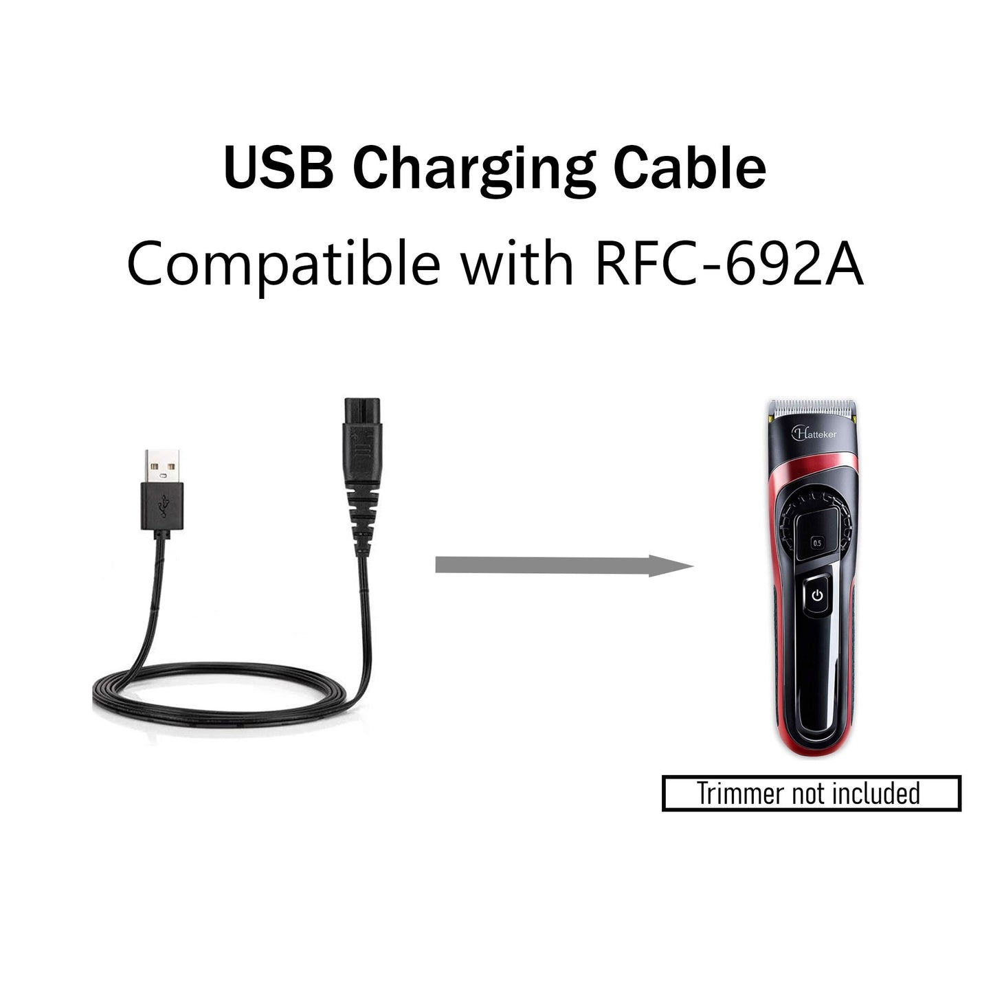 Hatteker USB charging cable connected to trimmer RFC-692A compatible