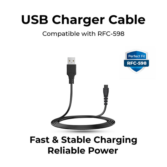Hatteker RFC-598 USB charger cable connected to trimmer for charging