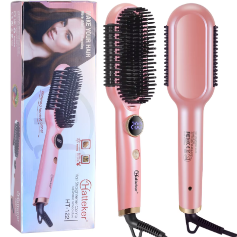 Hatteker Hair Straightener Brush Comb Hair Straightener Brush with LED Temperature Display