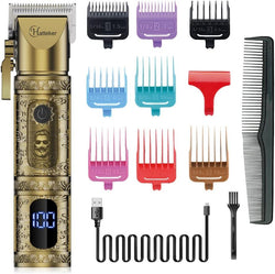 Hatteker Professional Cordless Hair Trimmer & Beard Shaver | Gold Grooming Kit with LED Display - HATTEKER