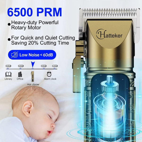 Hatteker Professional Cordless Hair Trimmer & Beard Shaver | Gold Grooming Kit with LED Display