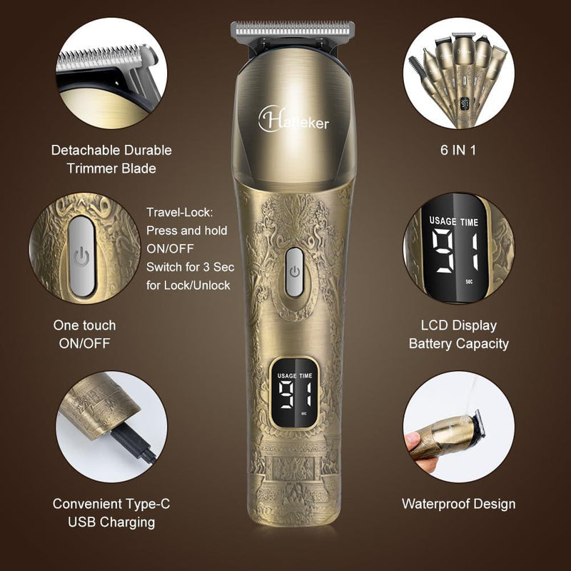 Hatteker Upgraded Beard Trimmer for Men Waterproof Cordless Hair Clipper Electric Razor Shaving Mustache Face Nose Body - HATTEKER