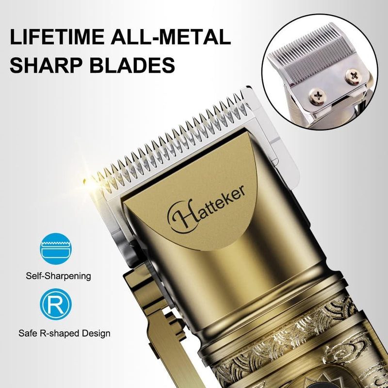 Hatteker Professional Cordless Hair Trimmer & Beard Shaver | Gold Grooming Kit with LED Display - HATTEKER