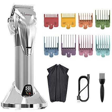 Hatteker Hair Clipper Cordless Professional with 8 Colorful Combs (Silver) - HATTEKER