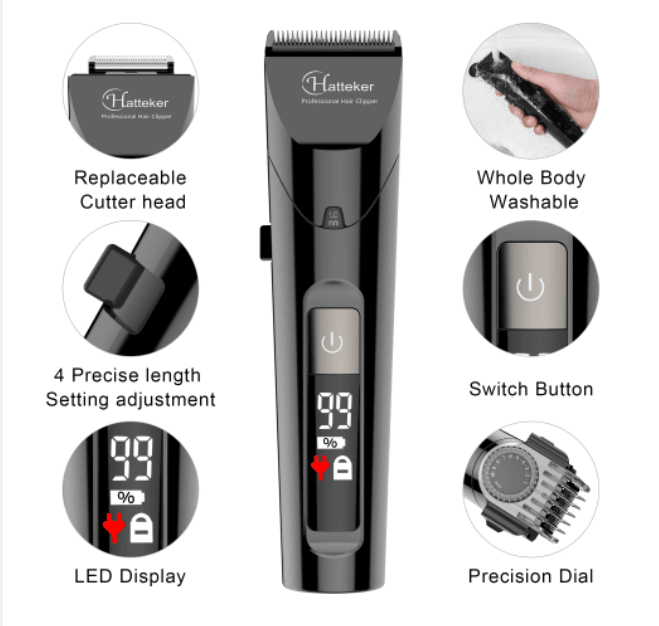 Hatteker Cordless Waterproof Professional Hair Cutting LED Display 4 in 1 RFC 69104 - HATTEKER