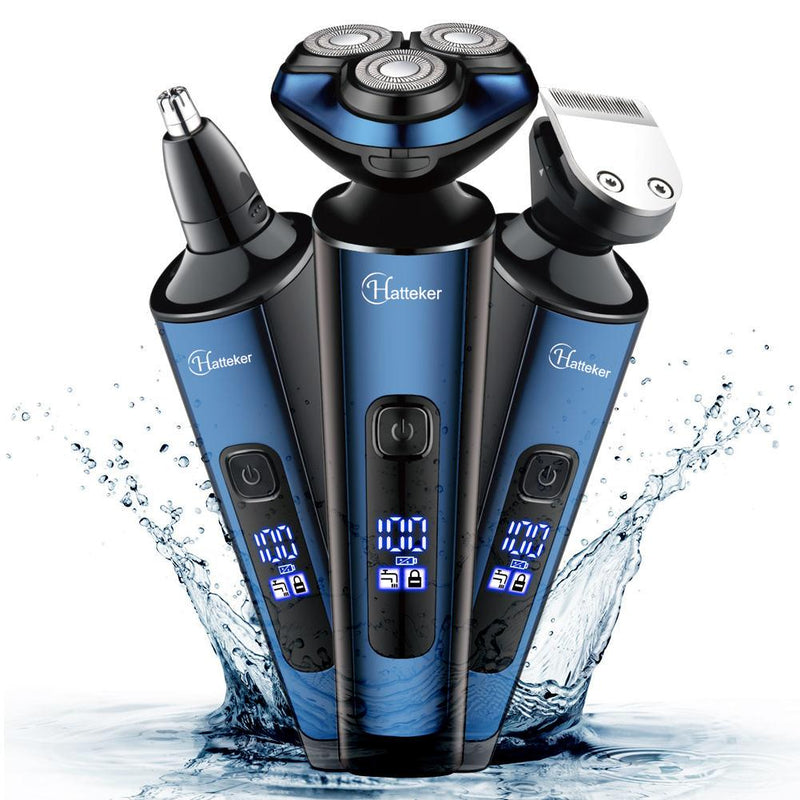 HATTEKER Mens Electric Shavers Razor Beard Trimmer Rotary Facail Nose Waterproof Rechargeable Cordless 3 in 1 - HATTEKER
