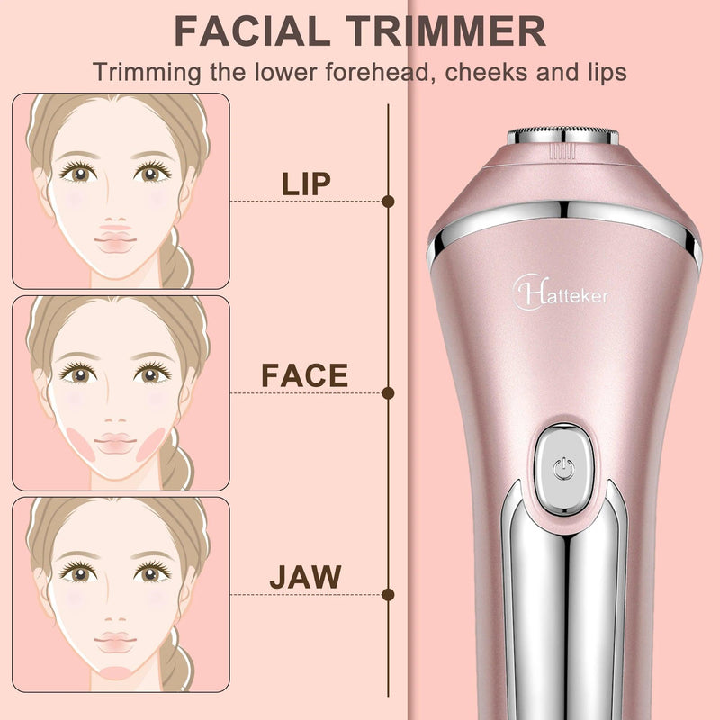 HATTEKER Electric Epilator Hair Removal for Women 3 in 1 Shaver for Legs Arms Underarms Bikini Public Rechargeable - HATTEKER