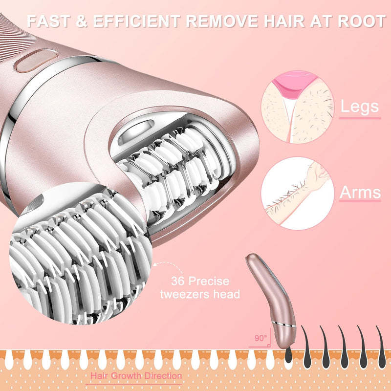 HATTEKER Electric Epilator Hair Removal for Women 3 in 1 Shaver for Legs Arms Underarms Bikini Public Rechargeable - HATTEKER