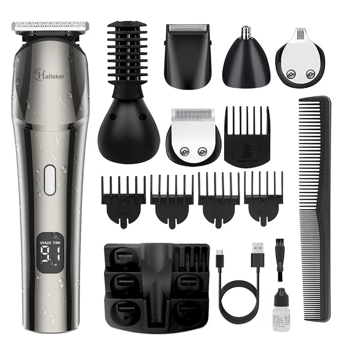 HATTEKER 6 in1 multifunction hair trimmer rechargeable wireless electric baber haircut
