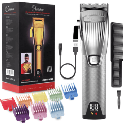Hatteker Hair Clipper for Men  Professional Cutting Kit Barber Beard Trimmer with 8 Colorful Combs USB Rechargeable (Gold) - HATTEKER