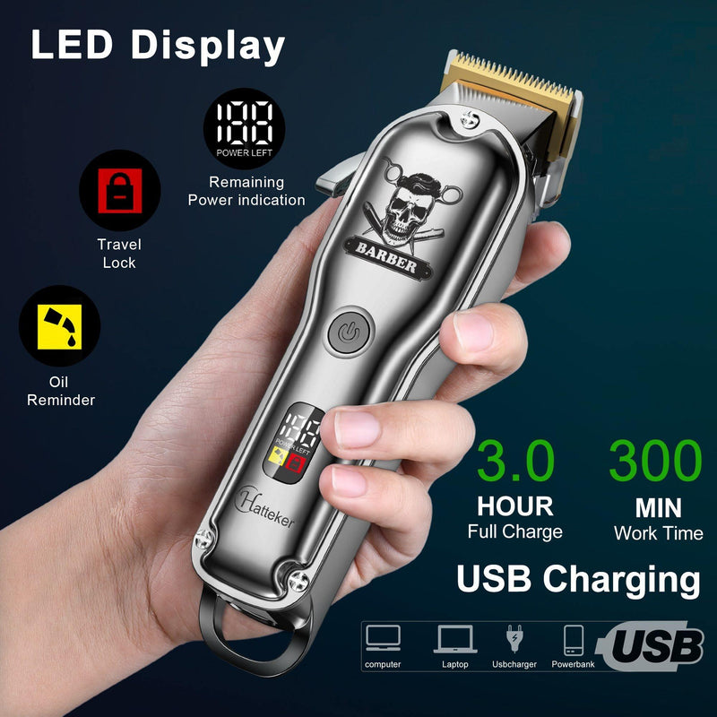HATTEKER Hair Clipper Mens Beard Trimmer Professional Cordless Rechargeable 696C - HATTEKER