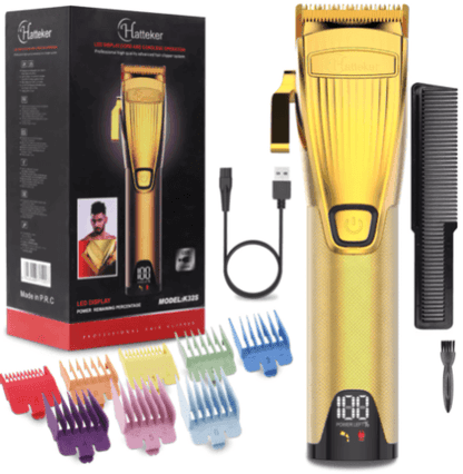 Hatteker Hair Clipper for Men  Professional Cutting Kit Barber Beard Trimmer with 8 Colorful Combs USB Rechargeable (Gold) - HATTEKER